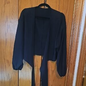 SHEIN Black Draped Open-Front Tie Cover Up
